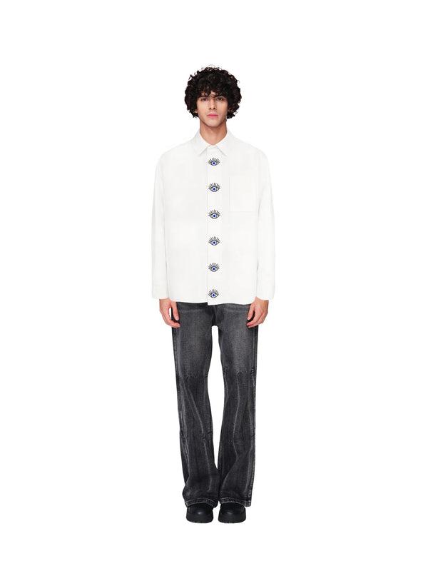 Klein Blue Eye Embroidered White Shirt Jacket